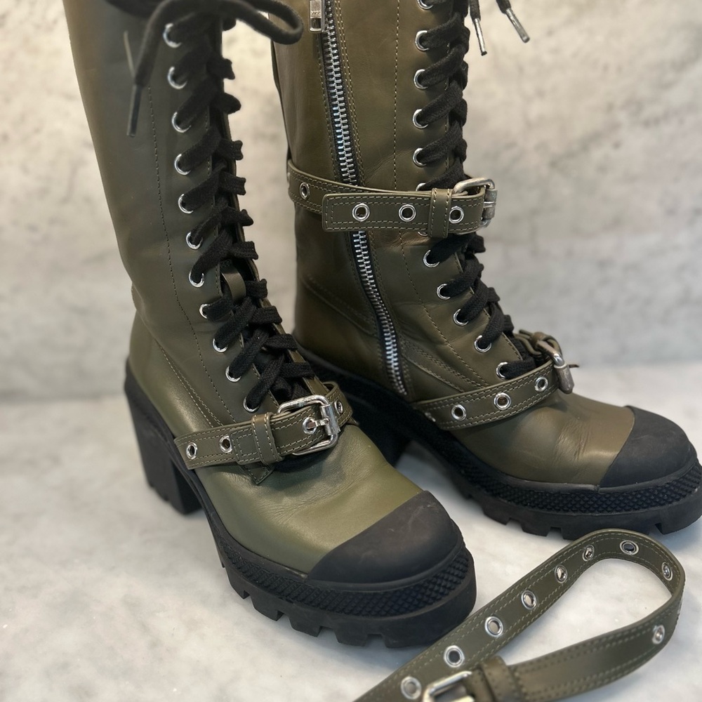 Versus Versace Green Lace-Up Combat Boots